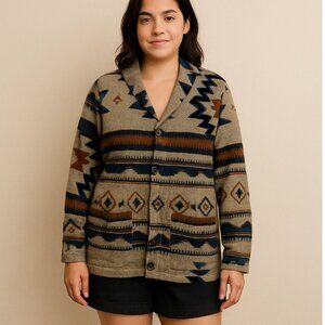 Junk Food Aztec Southwest Cardigan Sweater Size M Button Front Knit Jacket